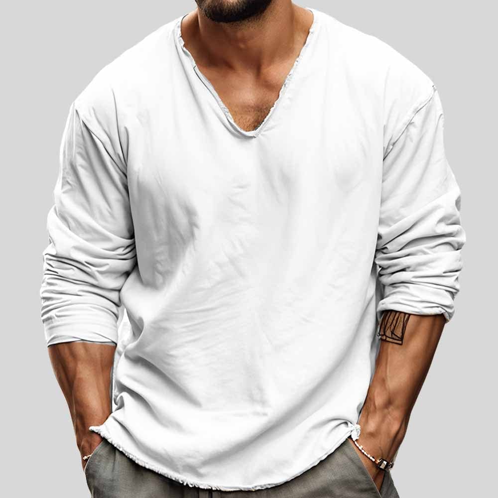 Camisa ligera de manga larga con escote en V para hombre – SANDOR RELAX FIT