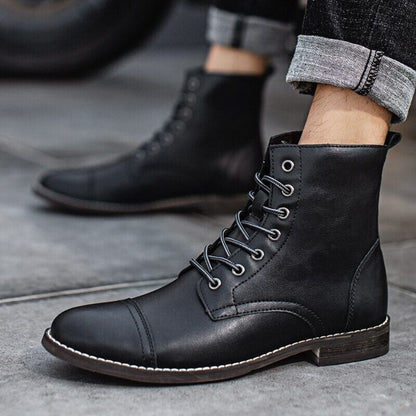 RONAN - Botas elegantes de cuero con cordones caña media para hombre