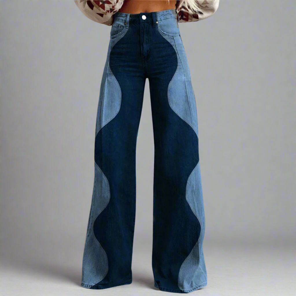 Pantalón ancho de mujer con talle alto y detalles ondulados – RHIANA