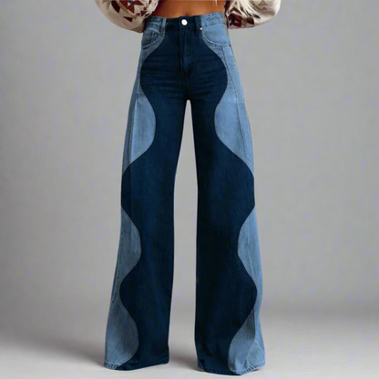 Pantalón ancho de mujer con talle alto y detalles ondulados – RHIANA