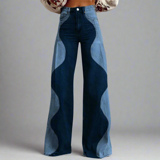 Pantalón ancho de mujer con talle alto y detalles ondulados – RHIANA