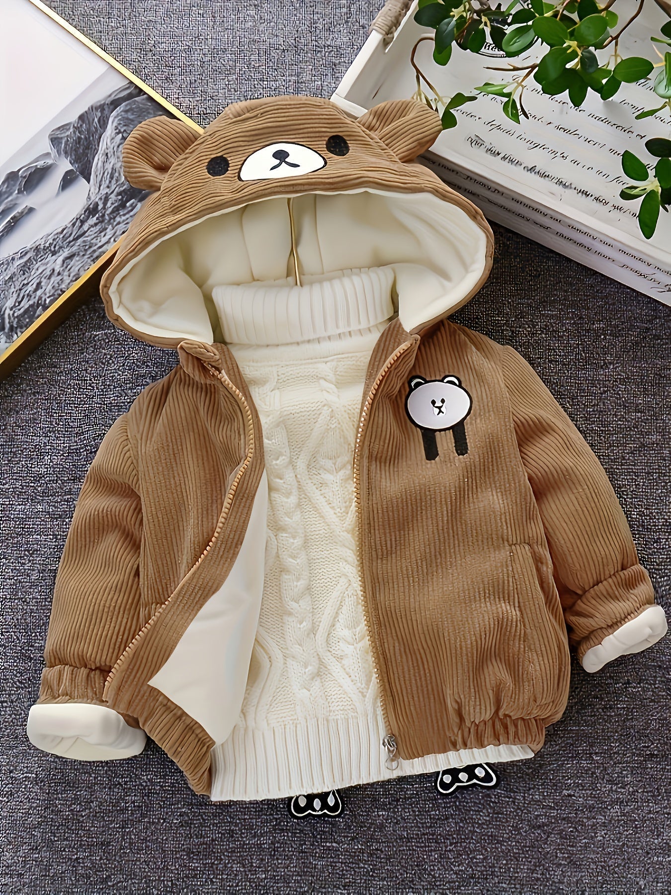 ETHAN - Chaqueta infantil de pana con capucha para invierno