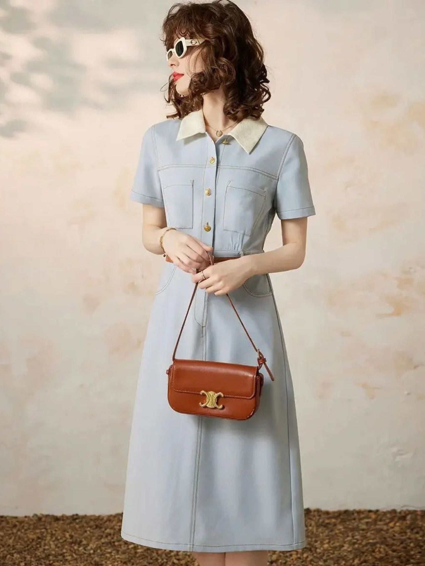 Vestido camisero de mujer con cintura marcada y manga corta – CASILDA