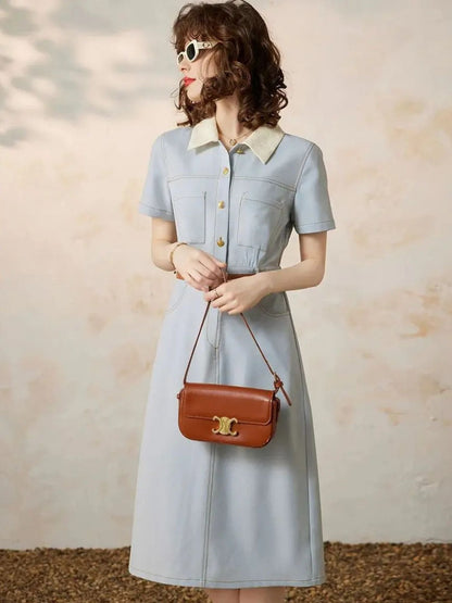 Vestido camisero de mujer con cintura marcada y manga corta – CASILDA