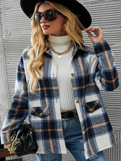 KIANNA - Chaqueta de punto a cuadros elegante y a la moda para mujeres