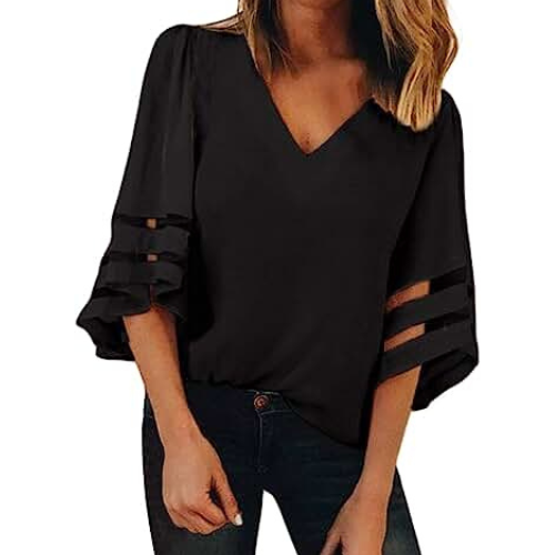 Top de mujer con escote en V y mangas caladas – LYSARA