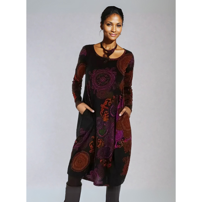 Vestido bohemio midi con mangas largas y estampado único – SIENNA