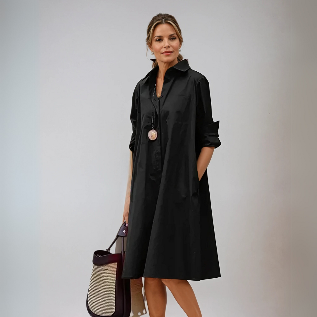 Vestido camisero oversize negro para mujer – LUNA