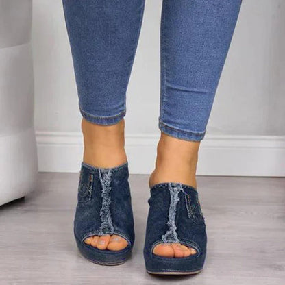 Mules de mujer con cuña y diseño denim – RONELA