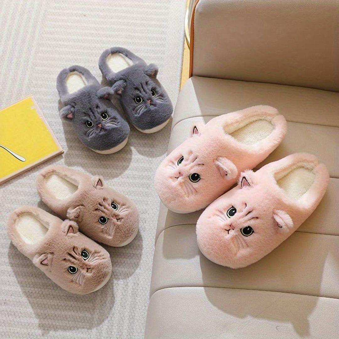 ROMÉE - Zapatillas de casa cálidas con diseño de gato para mujeres