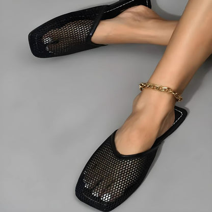 Mocasines elegantes con malla transparente y punta cuadrada – VELURIA