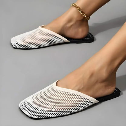 Mocasines elegantes con malla transparente y punta cuadrada – VELURIA