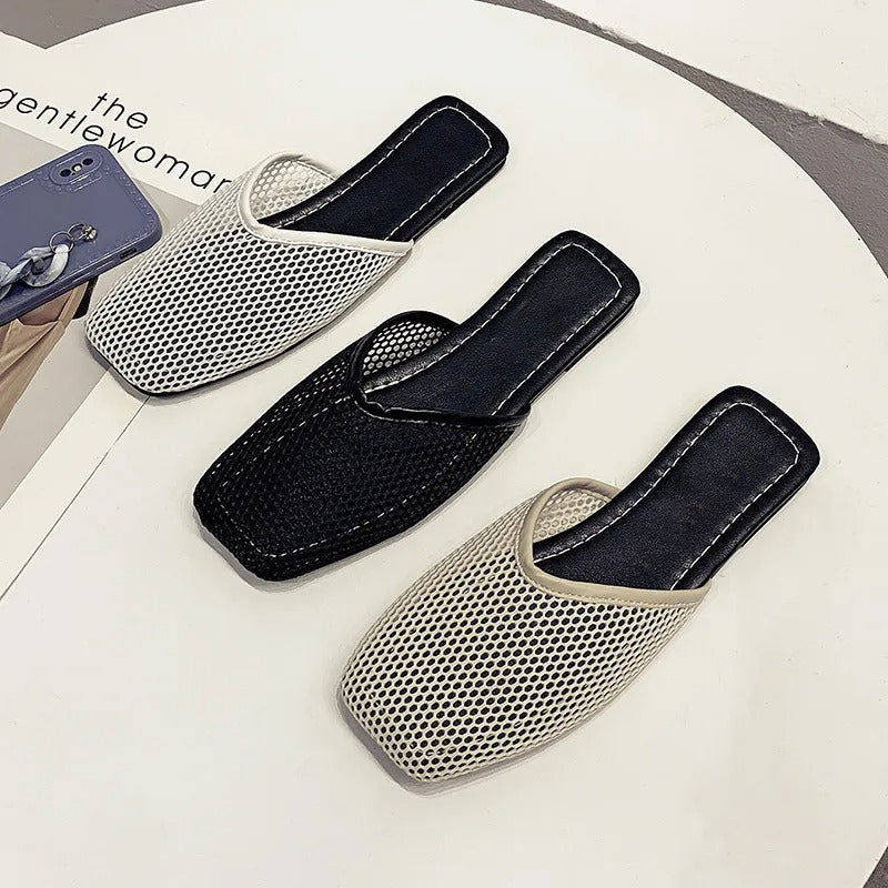 Mocasines elegantes con malla transparente y punta cuadrada – VELURIA