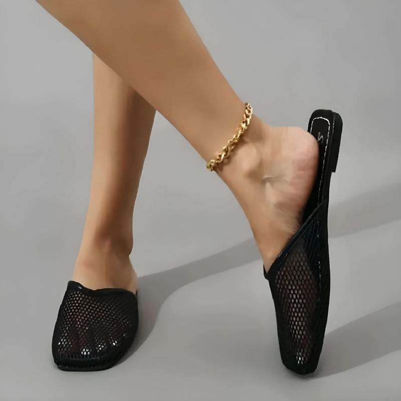 Mocasines elegantes con malla transparente y punta cuadrada – VELURIA