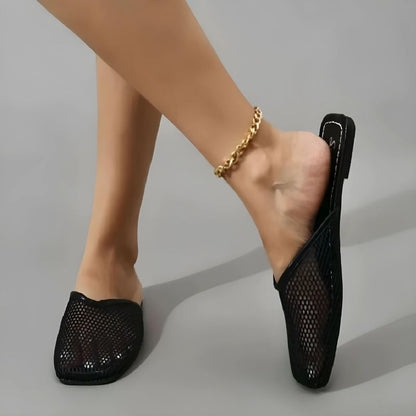Mocasines elegantes con malla transparente y punta cuadrada – VELURIA