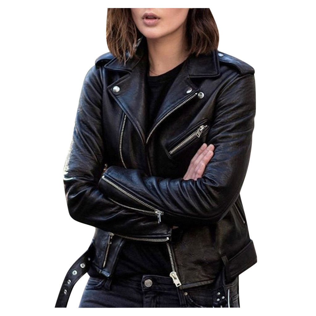 Cazadora biker casual para mujer con cremallera y estilo versátil – ANDREA
