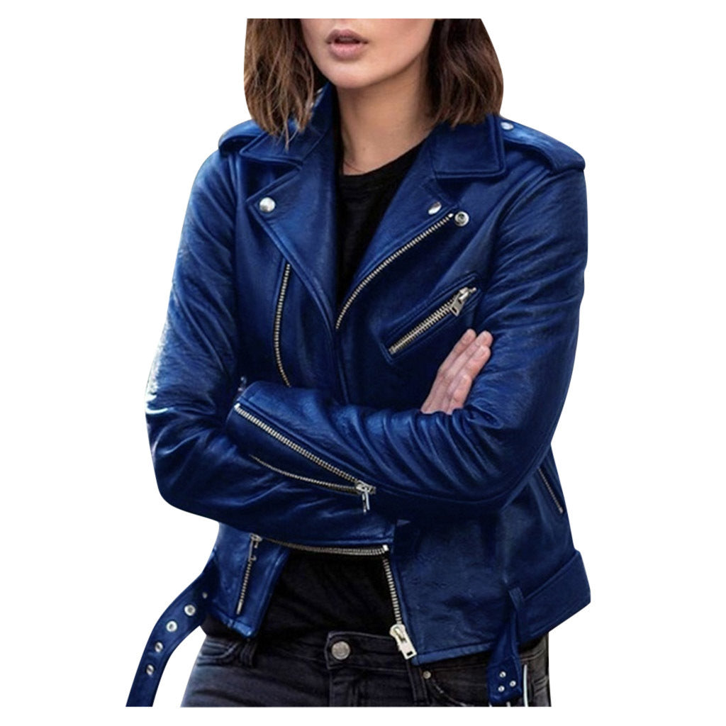 Cazadora biker casual para mujer con cremallera y estilo versátil – ANDREA