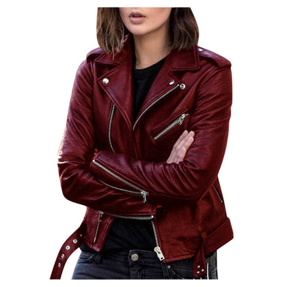 Cazadora biker casual para mujer con cremallera y estilo versátil – ANDREA