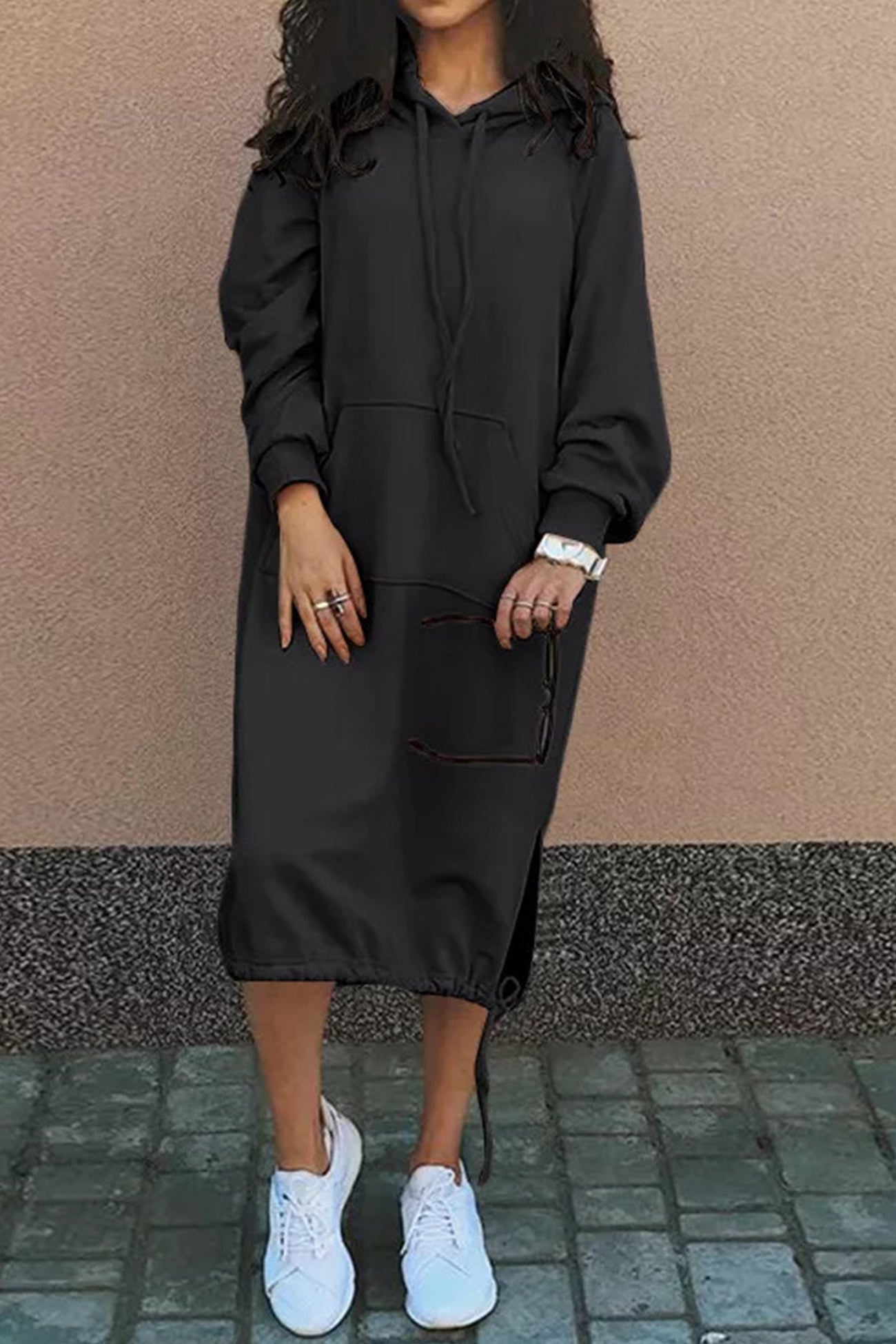 Vestido sudadera largo con capucha para mujer – ANGELIKA