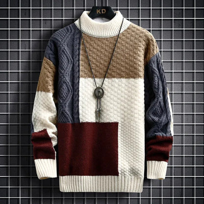 APOLLEN – Jersey de hombre con cuello alto y diseño patchwork moderno