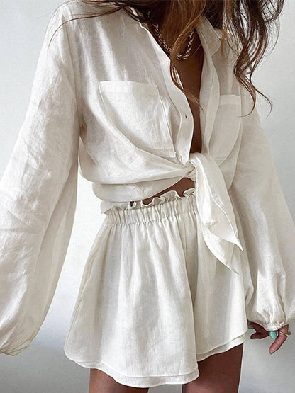 Conjunto veraniego de lino con blusa y pantalón corto – NAYORA