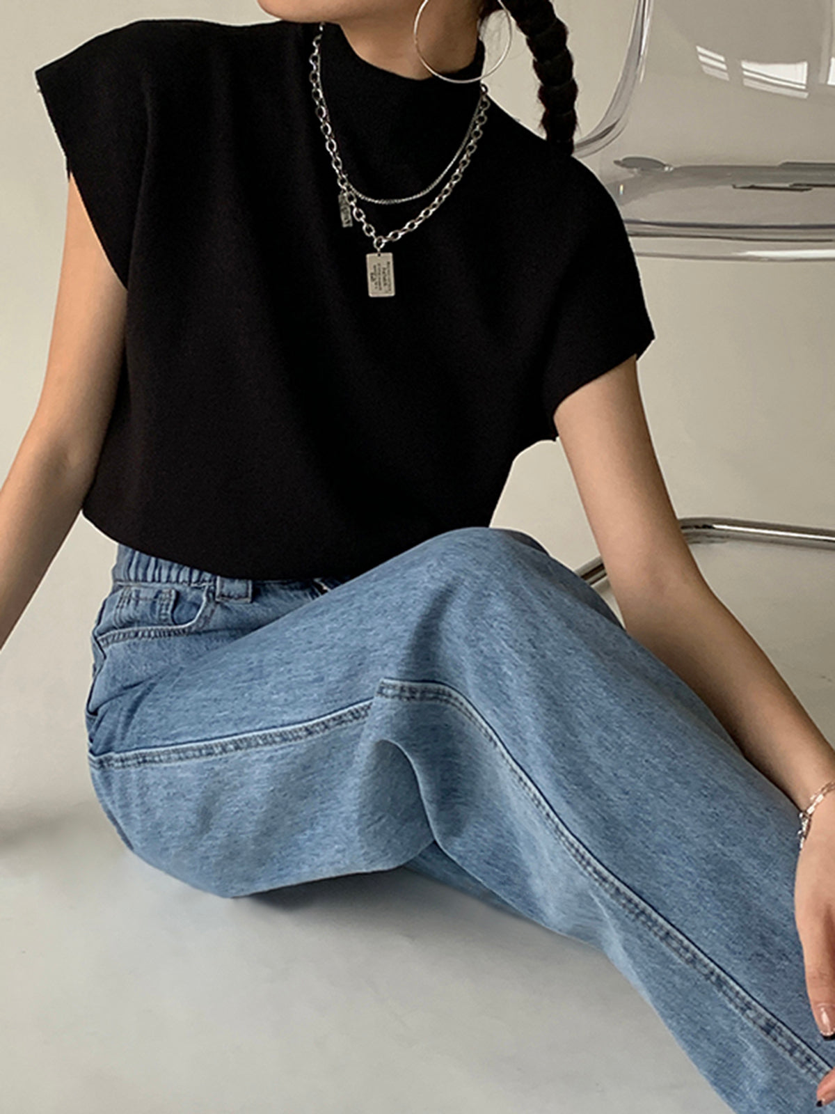 YULE - Elegante chaleco de punto con cuello alto y mangas con solapa para mujeres