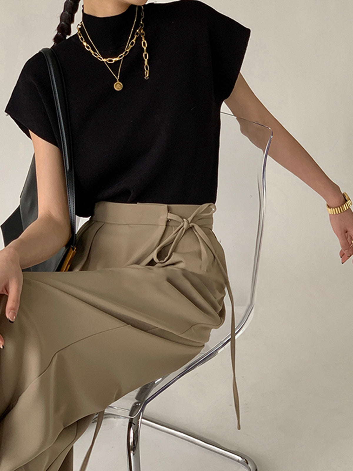 YULE - Elegante chaleco de punto con cuello alto y mangas con solapa para mujeres