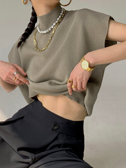 YULE - Elegante chaleco de punto con cuello alto y mangas con solapa para mujeres