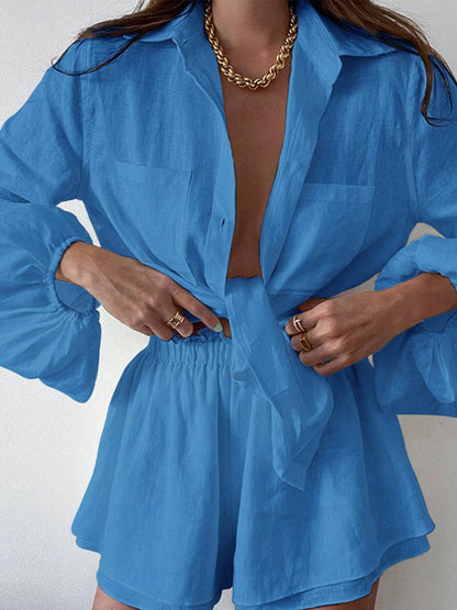 Conjunto veraniego de lino con blusa y pantalón corto – NAYORA