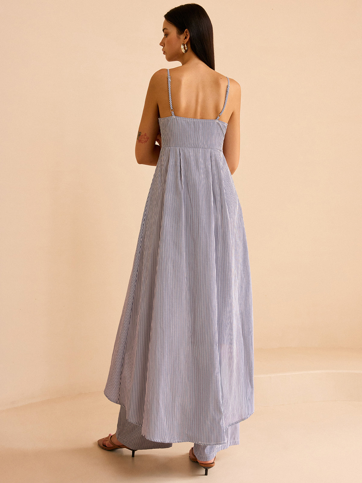 Conjunto de top camisón de rayas y pantalones de pierna ancha – LUMINA