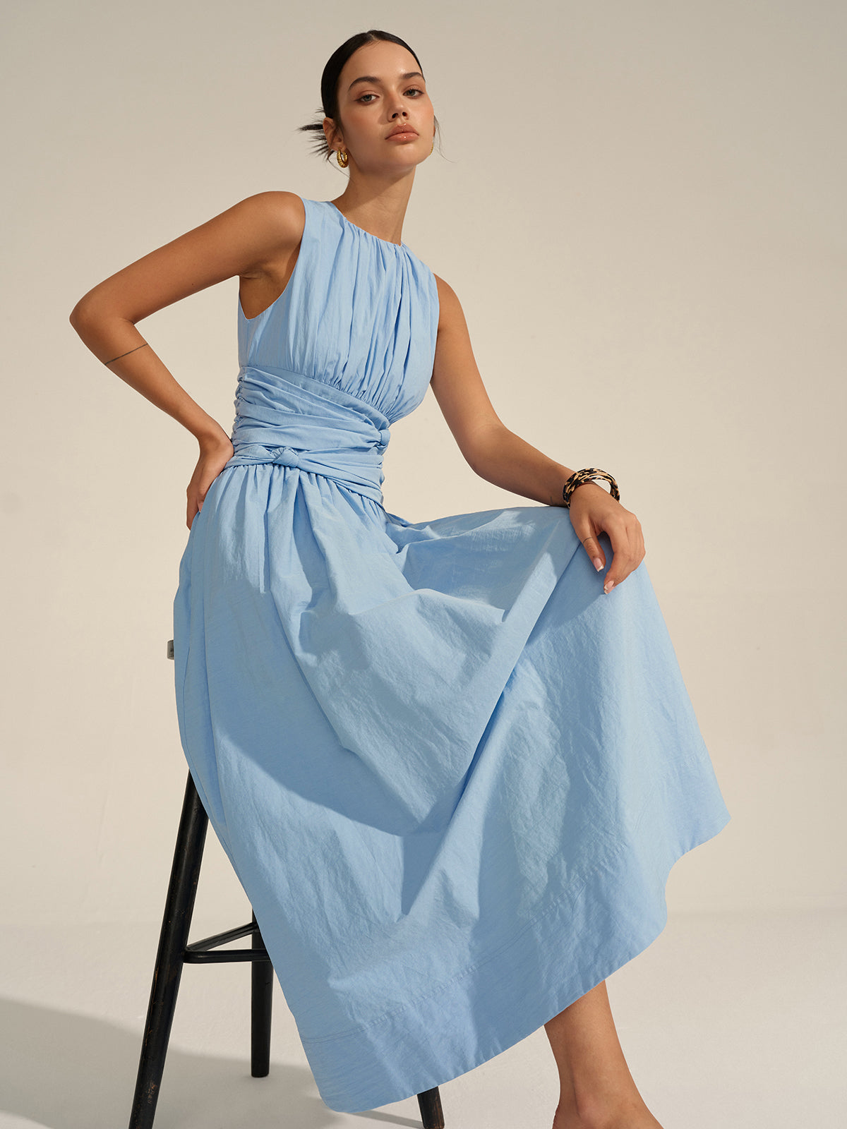 Vestido largo con cintura fruncida – LUXIA