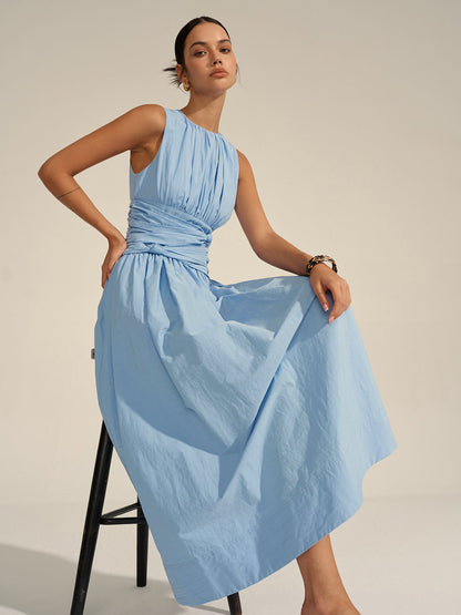 Vestido largo con cintura fruncida – LUXIA