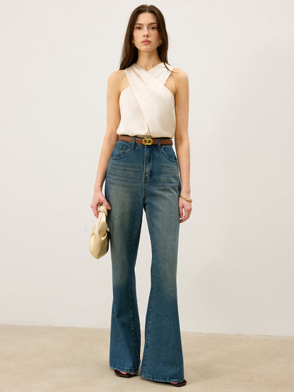 Top sin mangas de satén con cuello cruzado – LUXIA