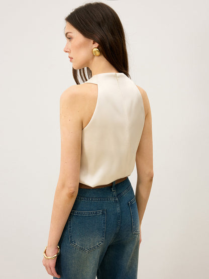 Top sin mangas de satén con cuello cruzado – LUXIA