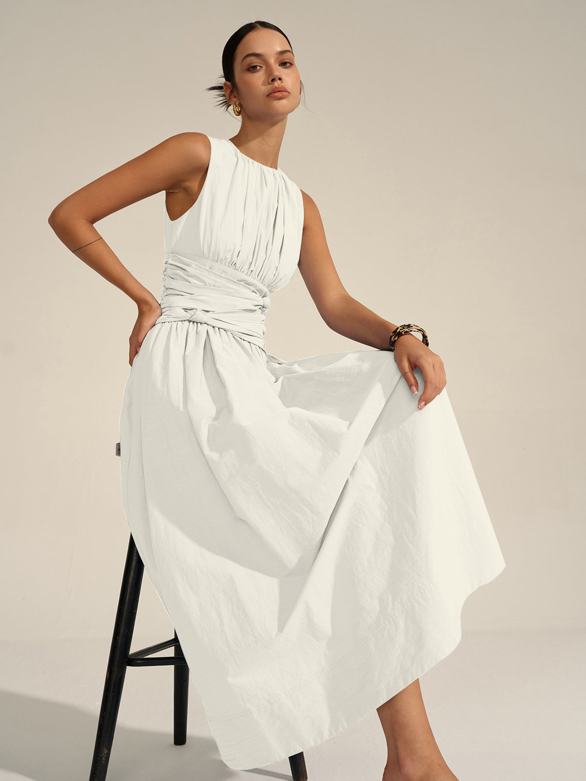 Vestido largo con cintura fruncida – LUXIA