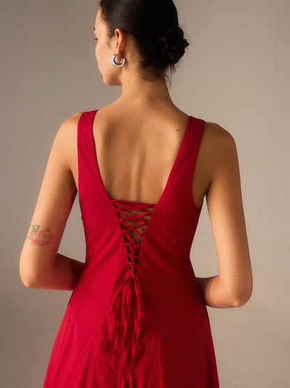 Vestido largo con espalda con cordones – LUMINA