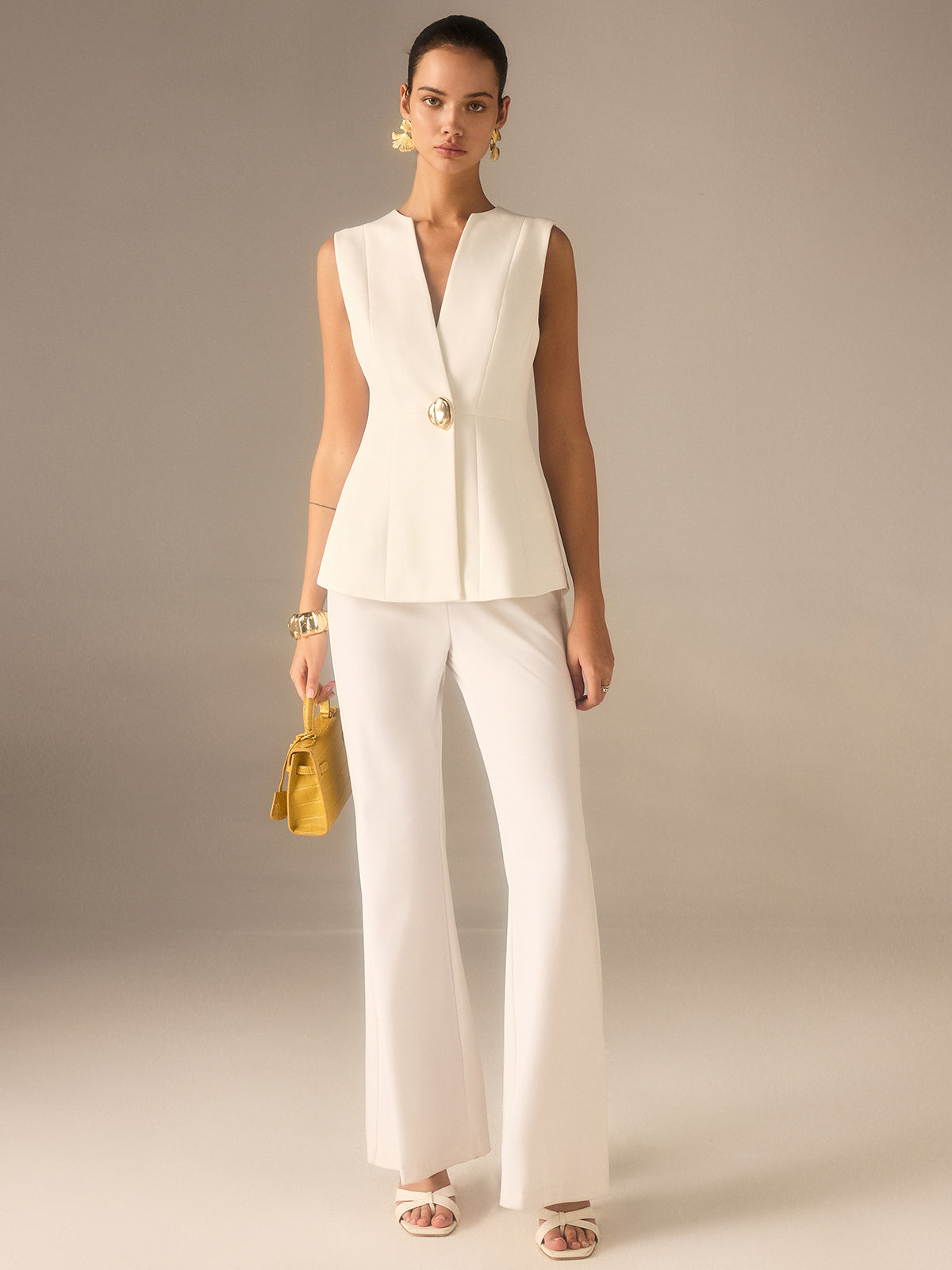 Chaleco sin mangas con botón, cuello en V – ARIELLE