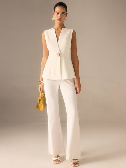 Chaleco sin mangas con botón, cuello en V – ARIELLE