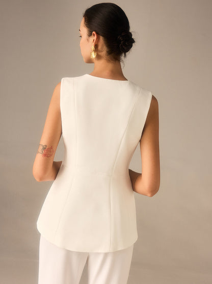 Chaleco sin mangas con botón, cuello en V – ARIELLE