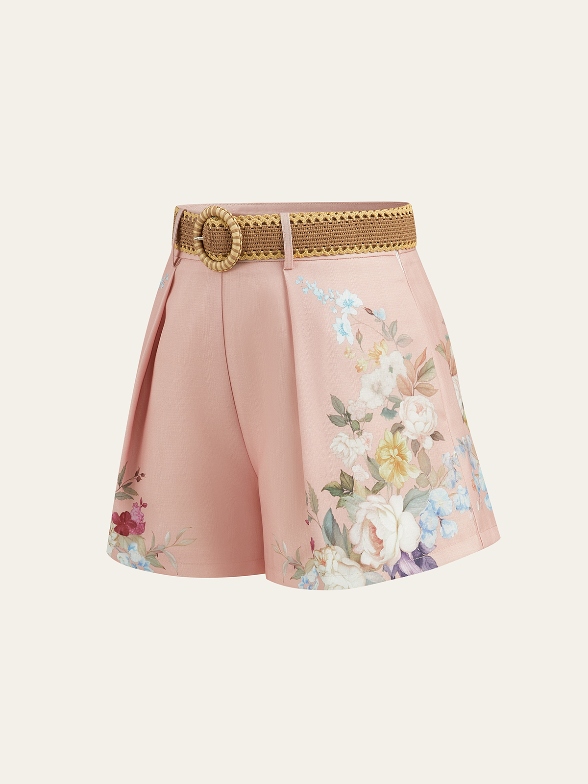 Pantalones cortos de talle alto con cinturón y estampado floral – ARIA