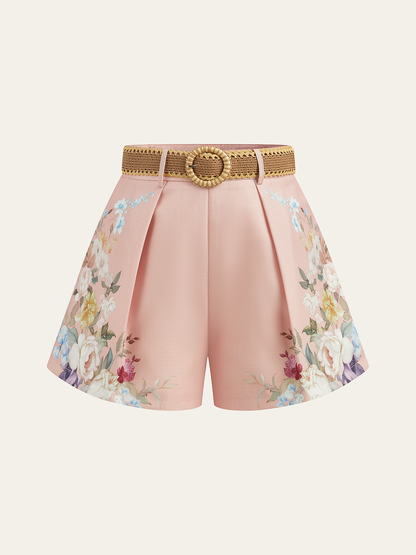 Pantalones cortos de talle alto con cinturón y estampado floral – ARIA