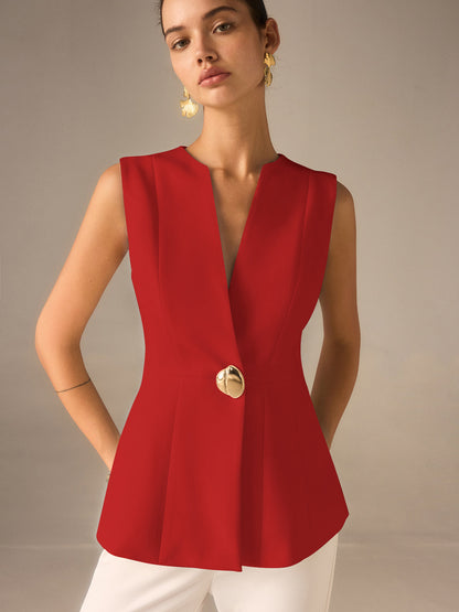 Chaleco sin mangas con botón, cuello en V – ARIELLE