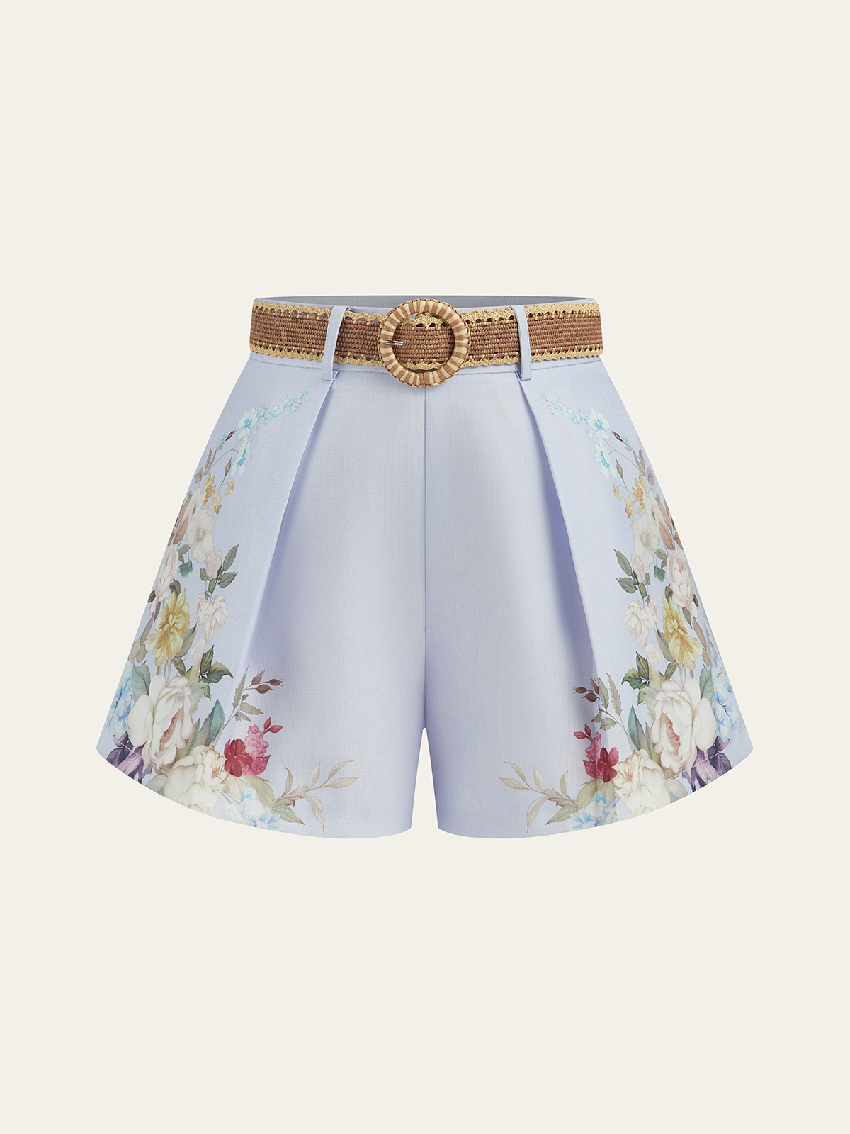 Pantalones cortos de talle alto con cinturón y estampado floral – ARIA