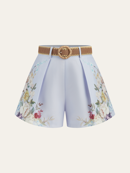 Pantalones cortos de talle alto con cinturón y estampado floral – ARIA