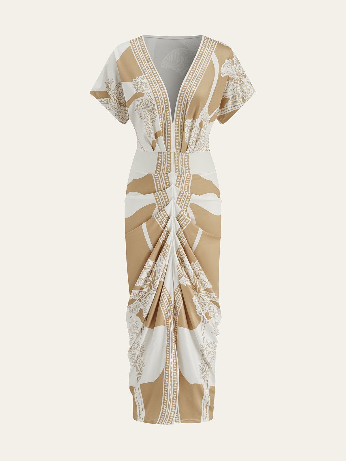 Vestido midi estampado con escote en V sin cinturón – LUMINA