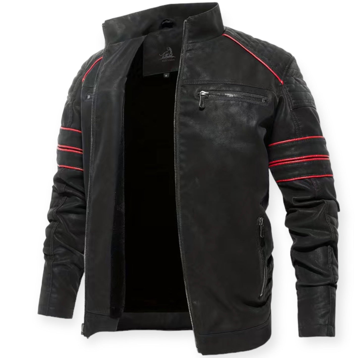 BRYCE - Chaqueta de cuero negro inspirada en el estilo racer