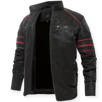BRYCE - Chaqueta de cuero negro inspirada en el estilo racer