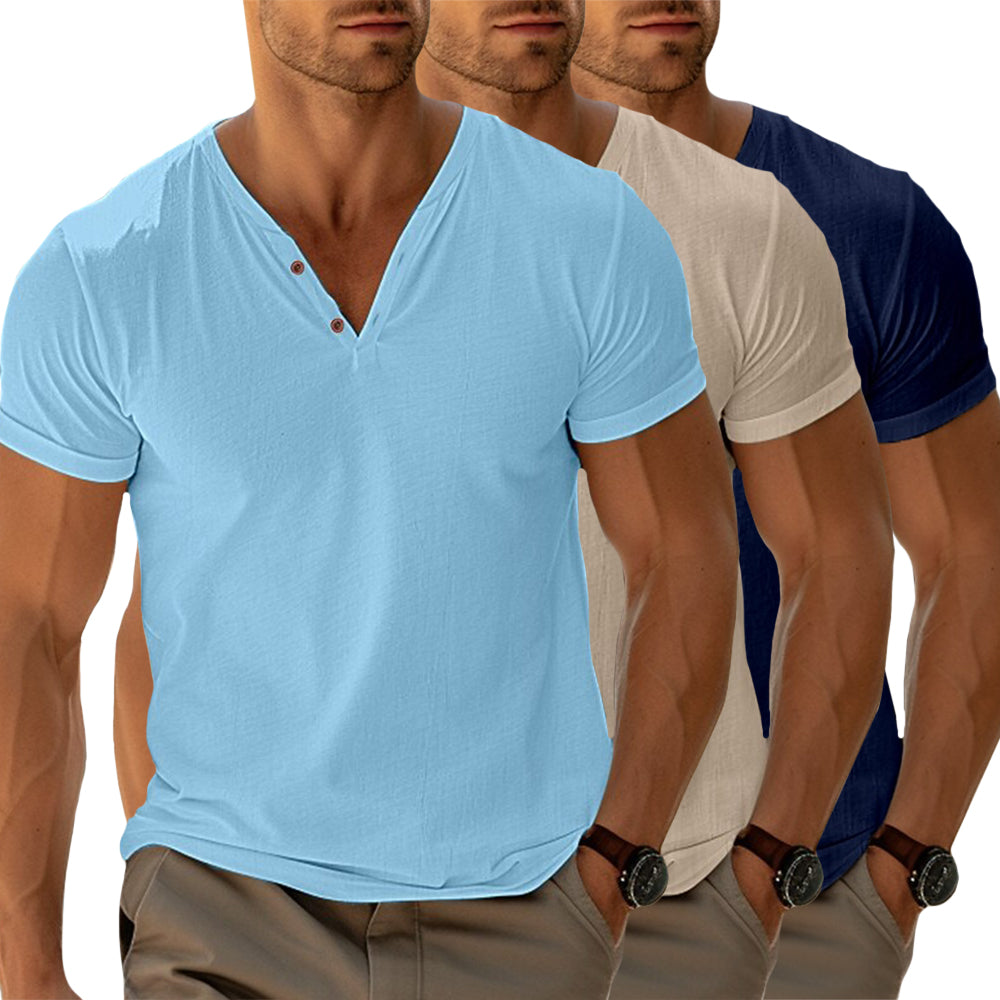 Camiseta de hombre con cuello en V y detalle de botones – LENO