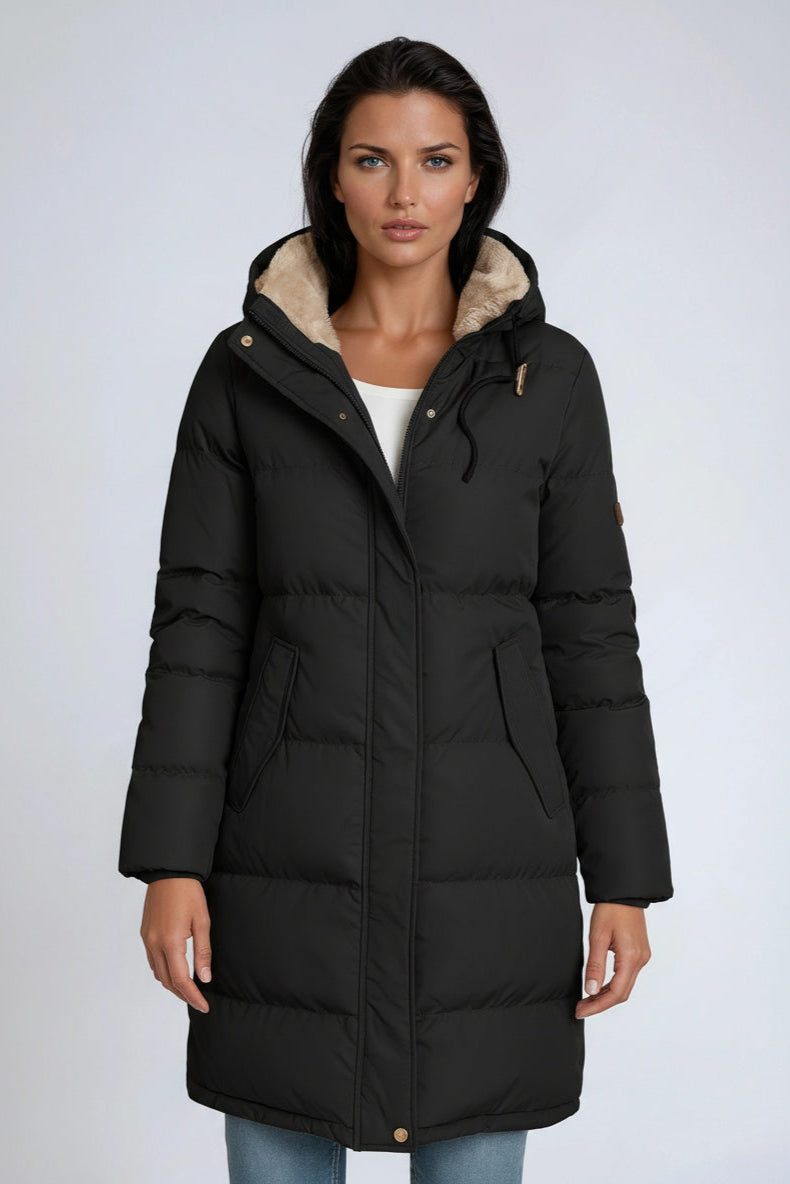 Abrigo de invierno con forro de borreguito y capucha para mujer – NORAYA