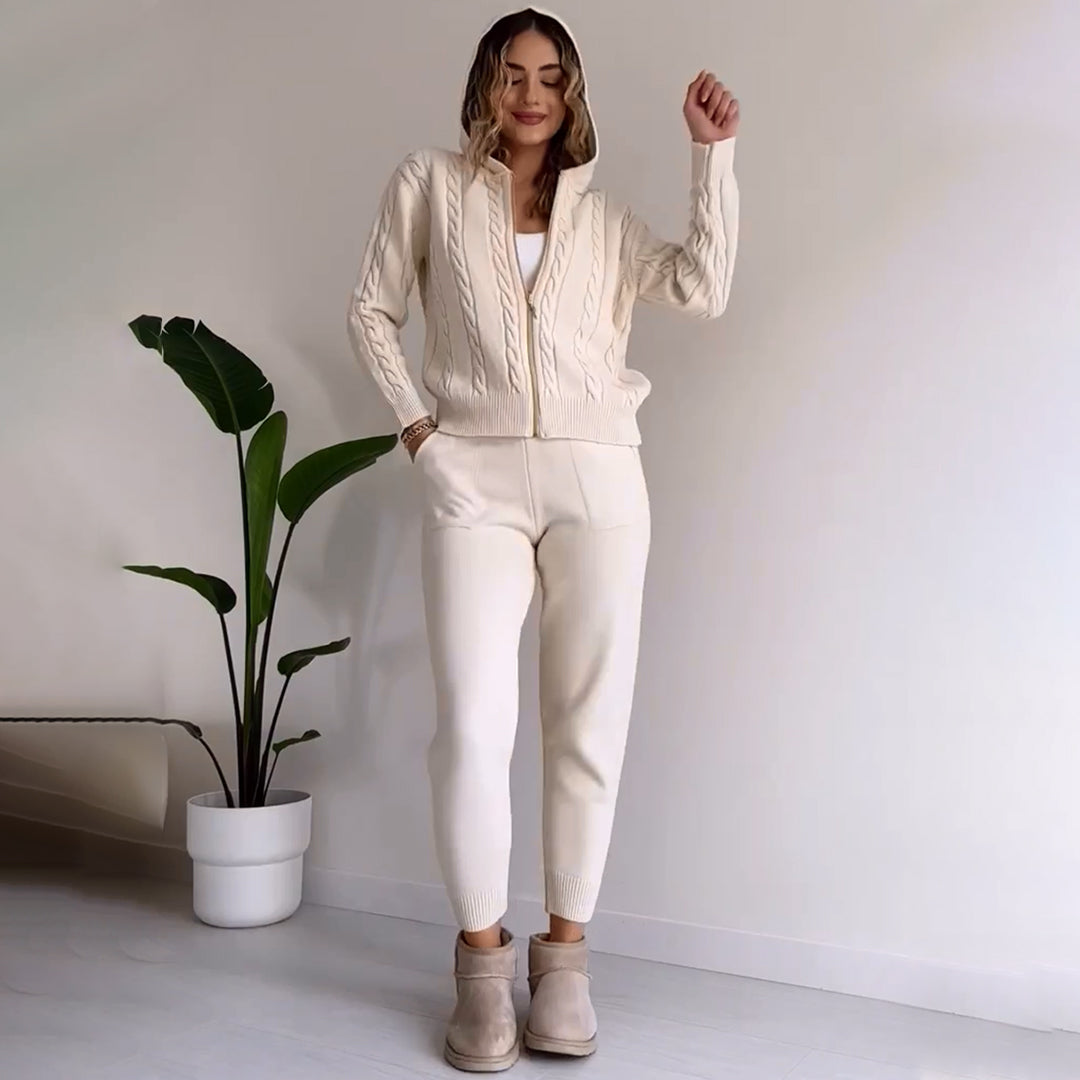 MANAHIL - Conjunto casual de chaqueta de punto y pantalón para mujeres